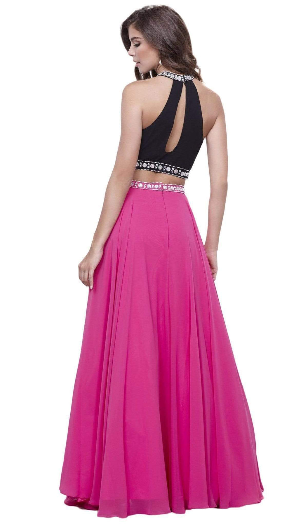 Nox Anabel - 8214 Two-Piece Bedazzled Halter Neck A-line Dress Special Occasion Dress