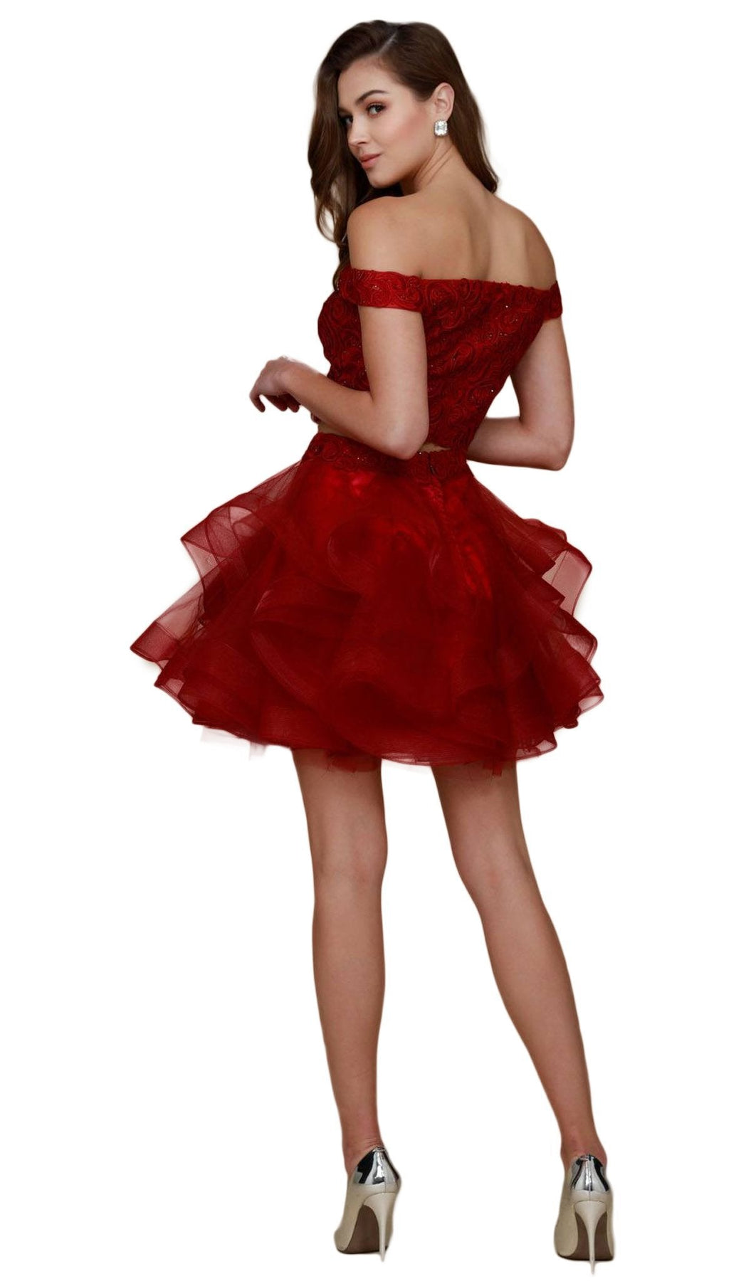 Nox Anabel - A613 Off Shoulder Crop Top Ruffled Skirt Party Dress Special Occasion Dress