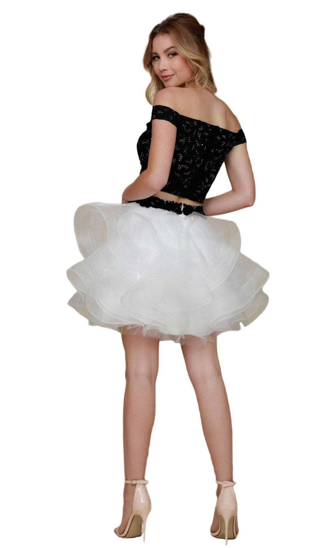 Nox Anabel - A613 Off Shoulder Crop Top Ruffled Skirt Party Dress Special Occasion Dress