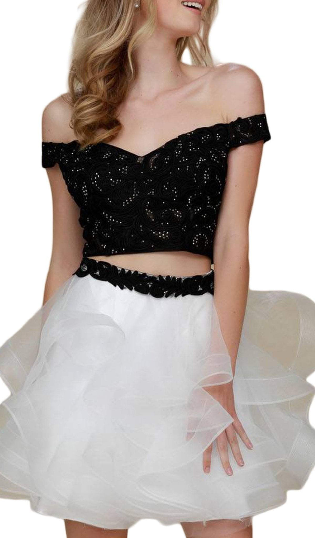 Nox Anabel - A613 Off Shoulder Crop Top Ruffled Skirt Party Dress Special Occasion Dress