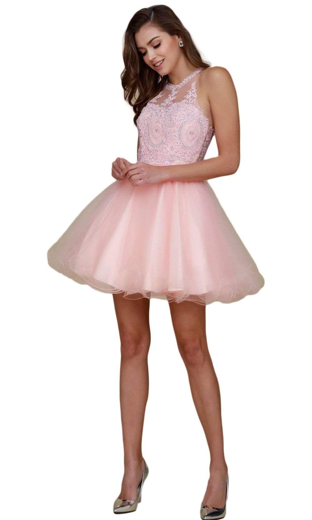 Nox Anabel - B652 Sparkly Lace Applique Bodice Tulle Cocktail Dress Cocktail Dresses XS / Blush