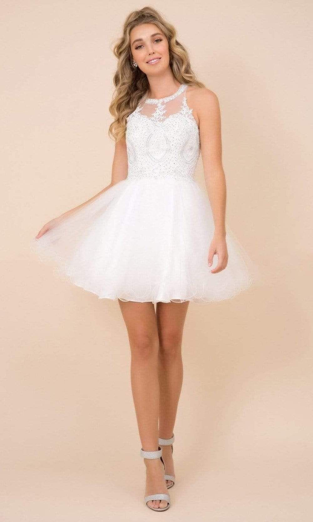 Nox Anabel - B652 Sparkly Lace Applique Bodice Tulle Cocktail Dress Cocktail Dresses XS / White