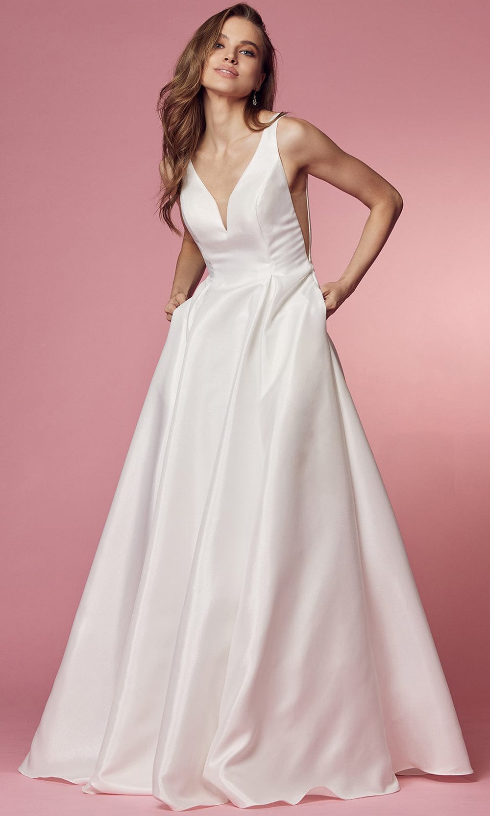Nox Anabel Bridal E156W - Deep V-Neck Bridal Dress Bridal Dresses 2 / White