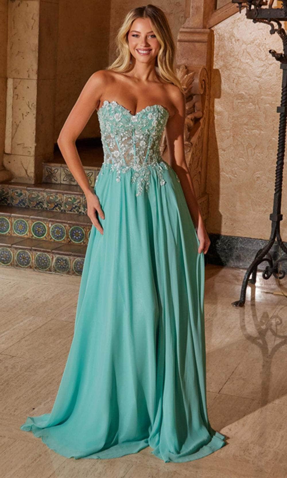 Nox Anabel C1617 - Strapless Lace Applique Chiffon Gown Special Occasion Dress