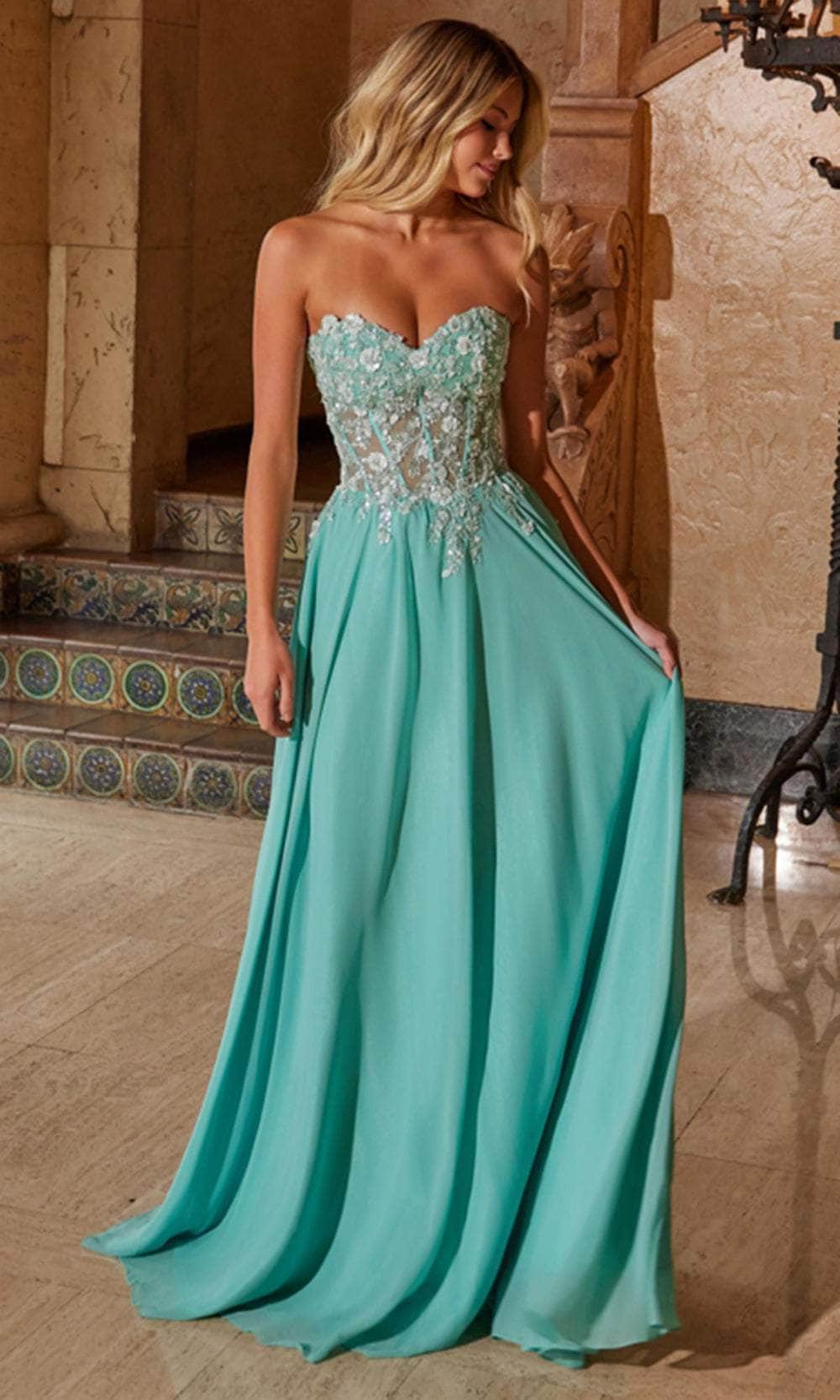 Nox Anabel C1617 - Strapless Lace Applique Chiffon Gown Special Occasion Dress