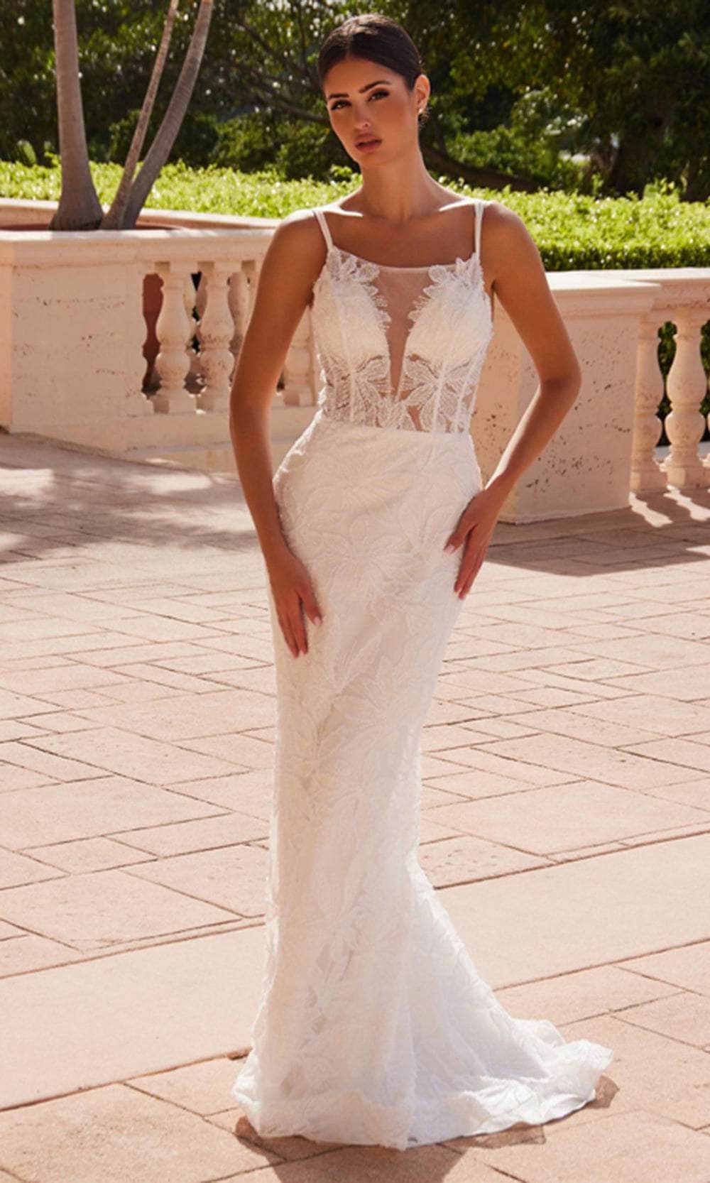 Nox Anabel C1628W - Plunging Neckline Lace and Tulle Gown Bridal Dresses