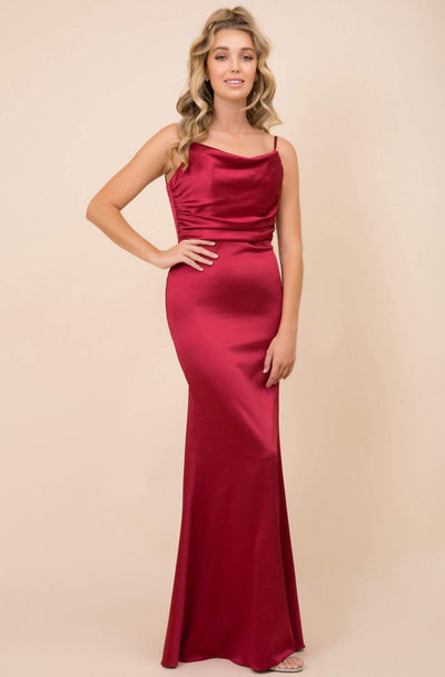 Nox Anabel - C302 Sleeveless Cowl Neckline Sheath Satin Gown Evening Dresses 4 / Burgundy