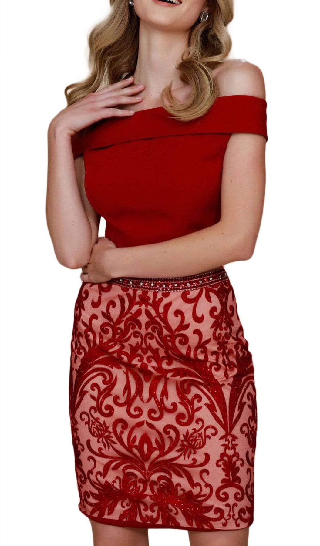 Nox Anabel - E664 Two Piece Crystal Beaded Embroidered Fitted Dress Special Occasion Dress