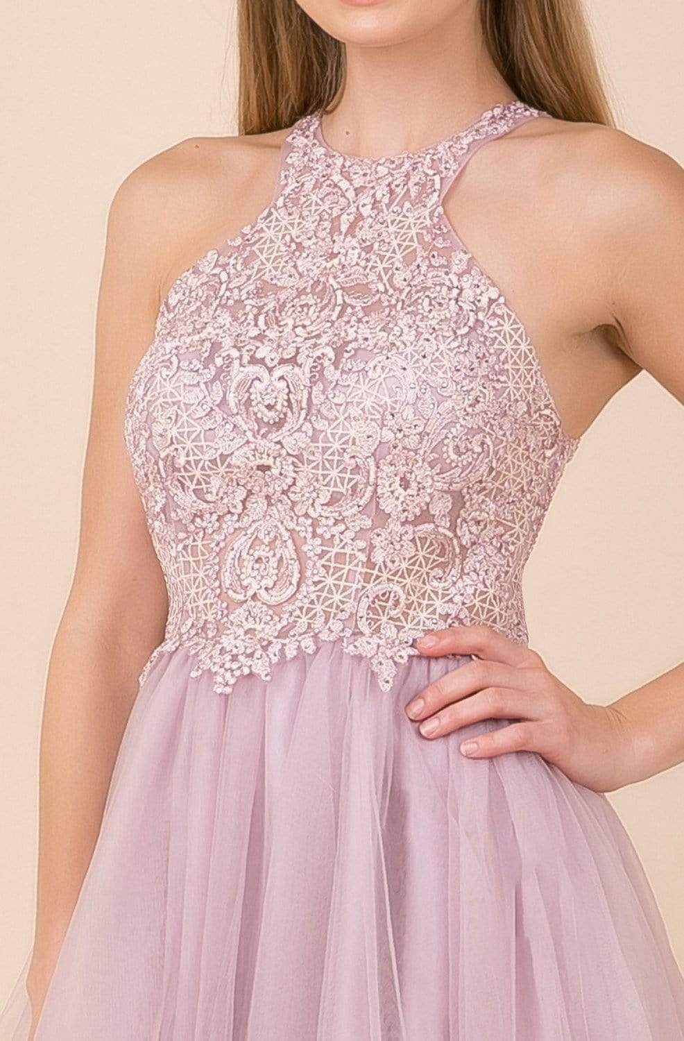 Nox Anabel - E696 Lace Halter A-Line Short Dress Homecoming Dresses