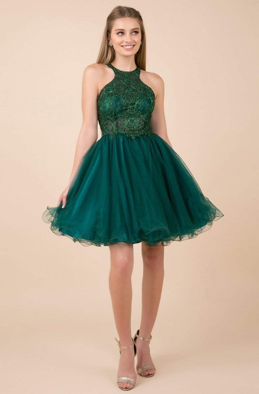 Nox Anabel - E696 Lace Halter A-Line Short Dress Homecoming Dresses XS / Green