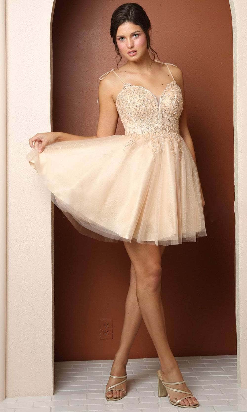 Nox Anabel F732 - Tie Strap A-Line Cocktail Dress Cocktail Dresses 00 / Champagne