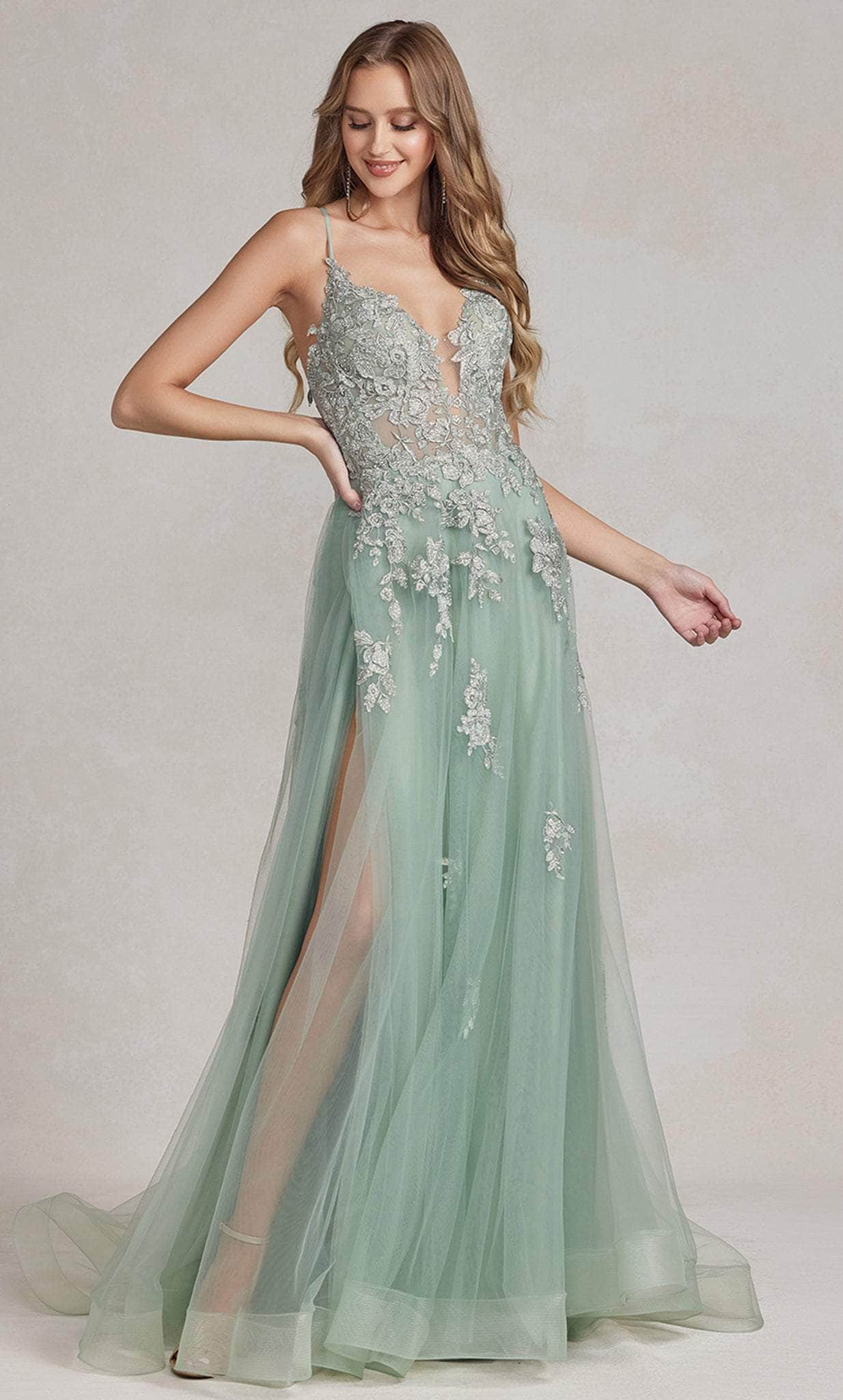 Nox Anabel G1149 - Embroidered Plunging V-Neck Prom Gown Prom Dresses