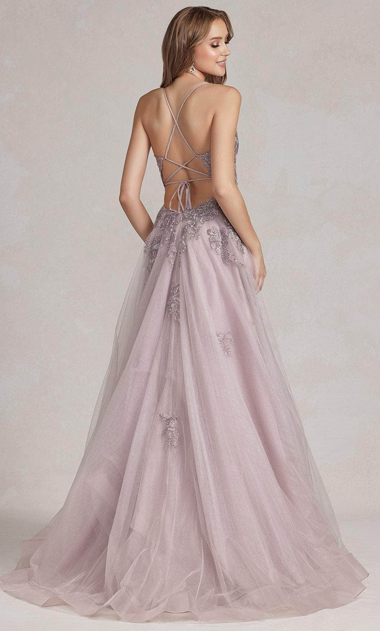 Nox Anabel G1149 - Embroidered Plunging V-Neck Prom Gown Prom Dresses