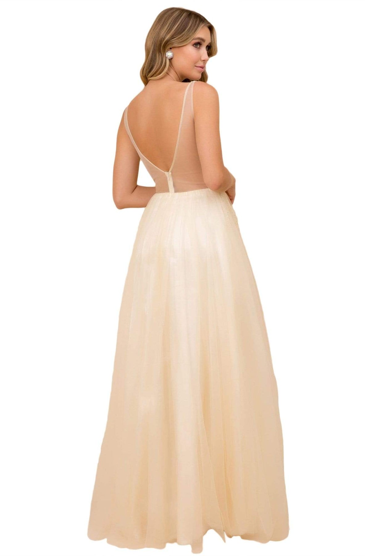 Nox Anabel - G390 Beaded Appliques V-Neck Gown Prom Dresses