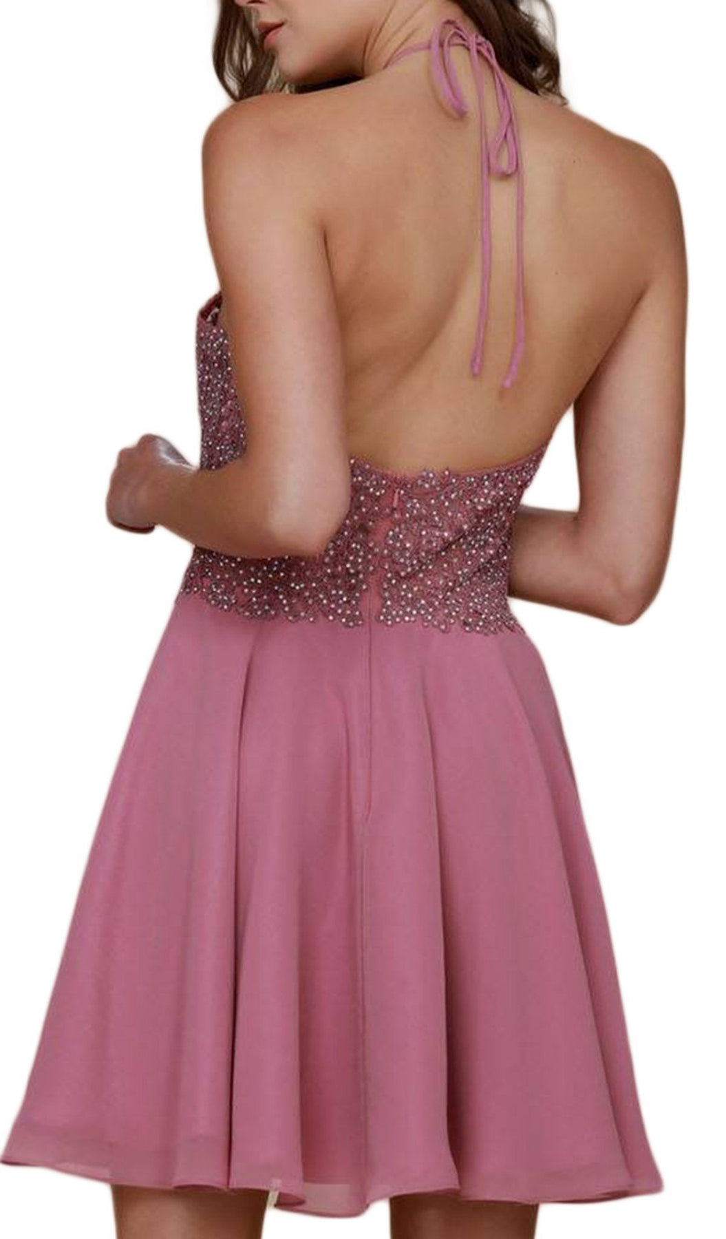 Nox Anabel - G657 Applique Halter Neck A-line Dress Special Occasion Dress