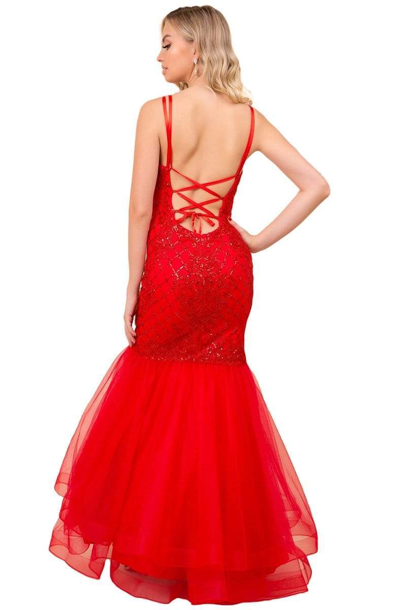 Nox Anabel - H399 Crisscross Back Beaded Trumpet Gown Evening Dresses