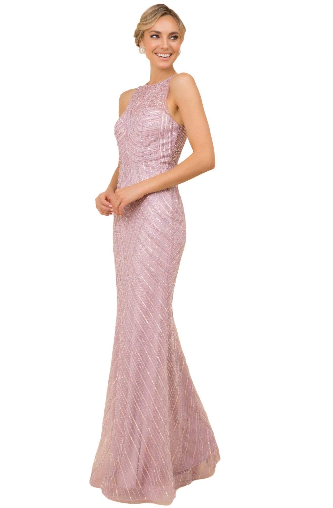Nox Anabel - H404 Embellished Jewel Neck Sheath Dress Evening Dresses 4 / Mauve