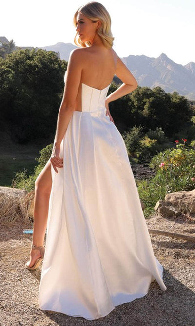 Nox Anabel JE1005 - Glamorous Strapless Slit Satin Gown Wedding Dresses