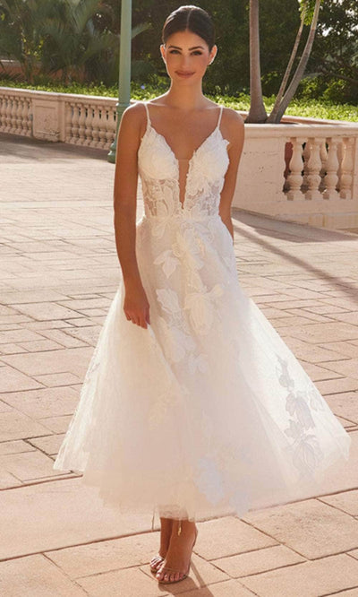 Nox Anabel JE1027 - Romantic A-Line Dress with Deep V Wedding Dresses