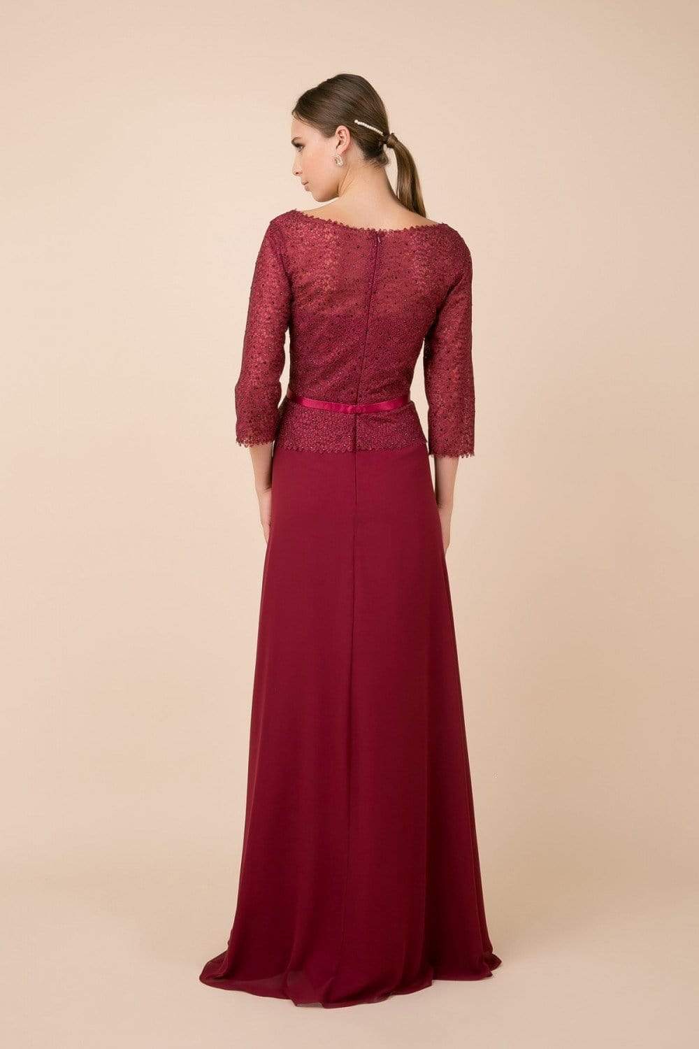 Nox Anabel - M520 Lace Quarter Length Sleeve Bateau A-line Dress Mother of the Bride Dresses