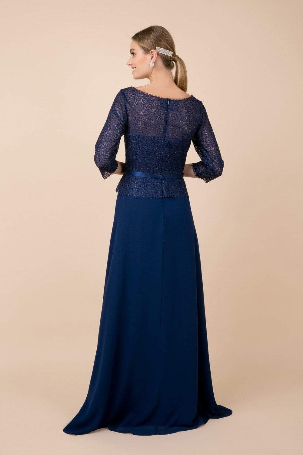 Nox Anabel - M520 Lace Quarter Length Sleeve Bateau A-line Dress Mother of the Bride Dresses