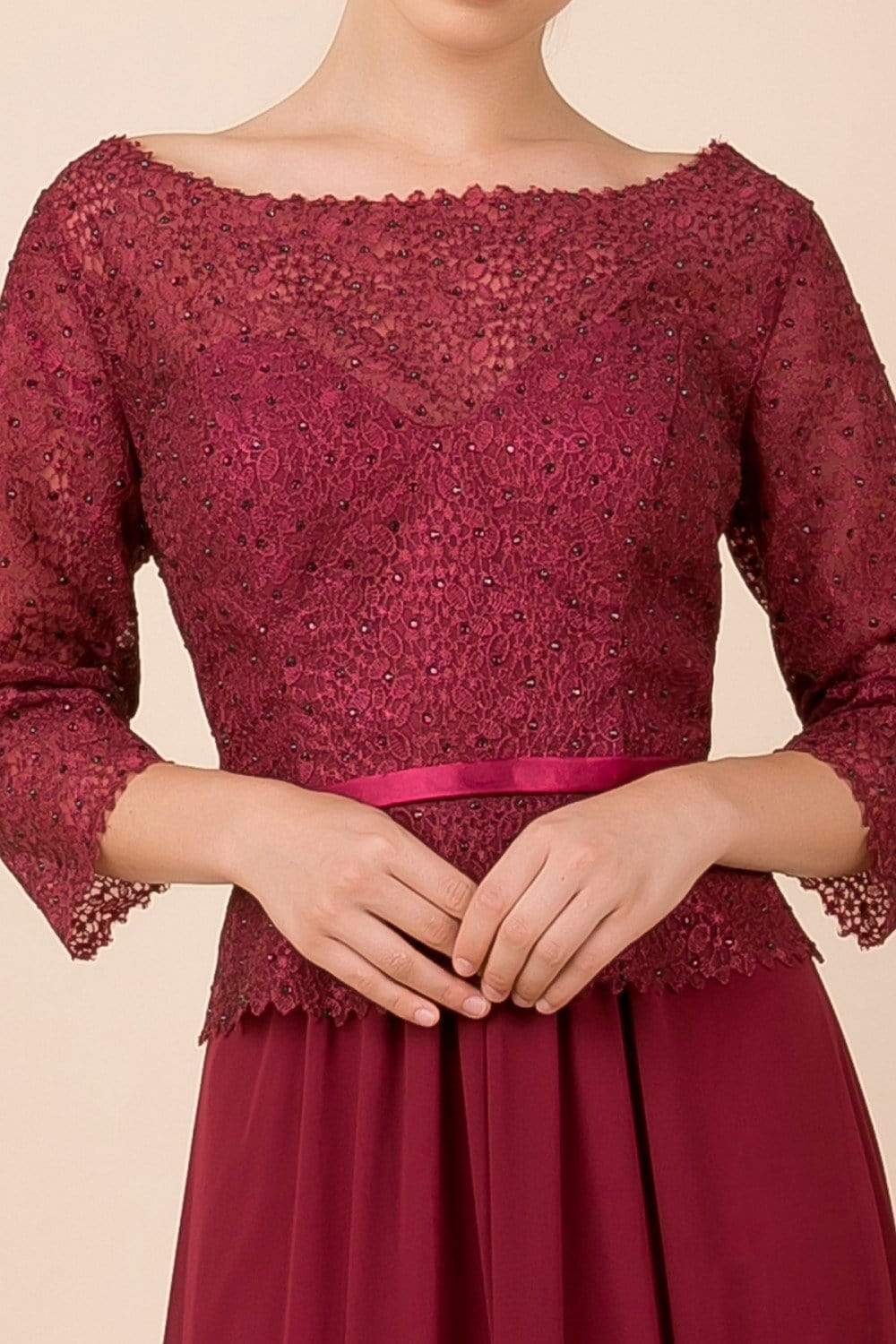 Nox Anabel - M520 Lace Quarter Length Sleeve Bateau A-line Dress Mother of the Bride Dresses