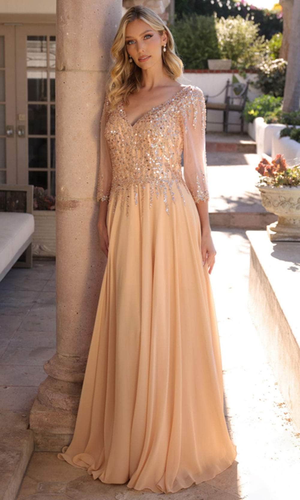 Nox Anabel MF100 - Long Chiffon with Sequin Embroidery A-line Dress