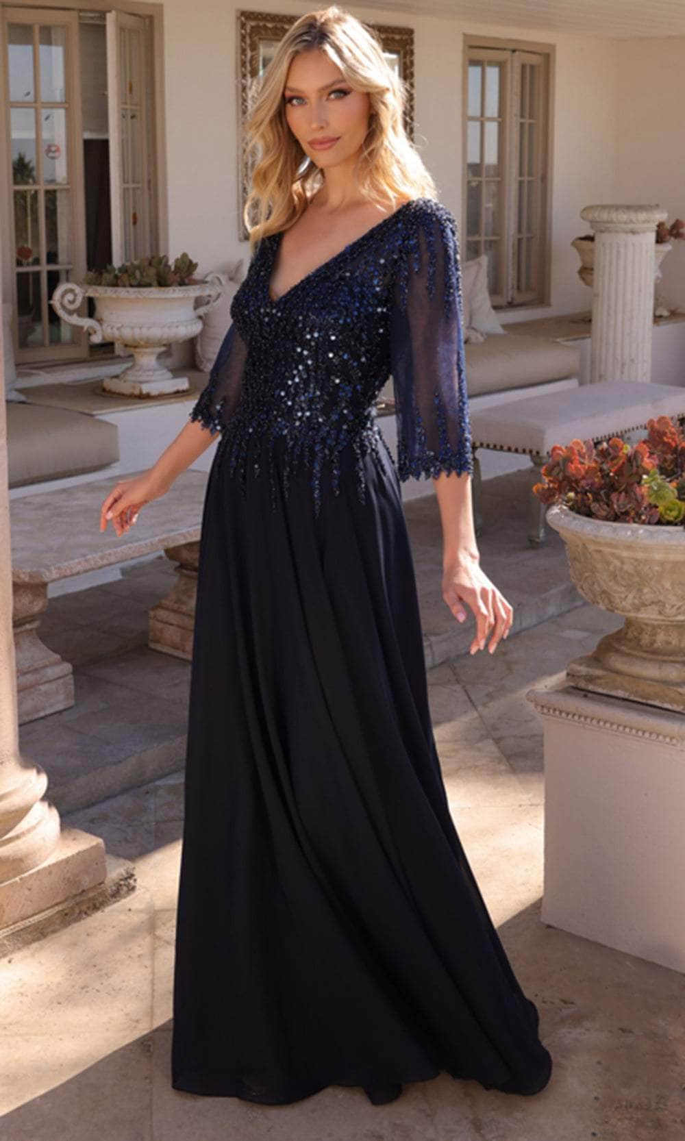 Nox Anabel MF100 - Long Chiffon with Sequin Embroidery A-line Dress