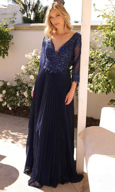 Nox Anabel MF102 - Shimmering V-neck Gown with Ruched Waist Mother of the Bride Dress