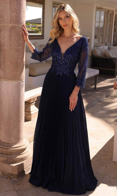 Nox Anabel MF102 - Shimmering V-neck Gown with Ruched Waist Mother of the Bride Dress