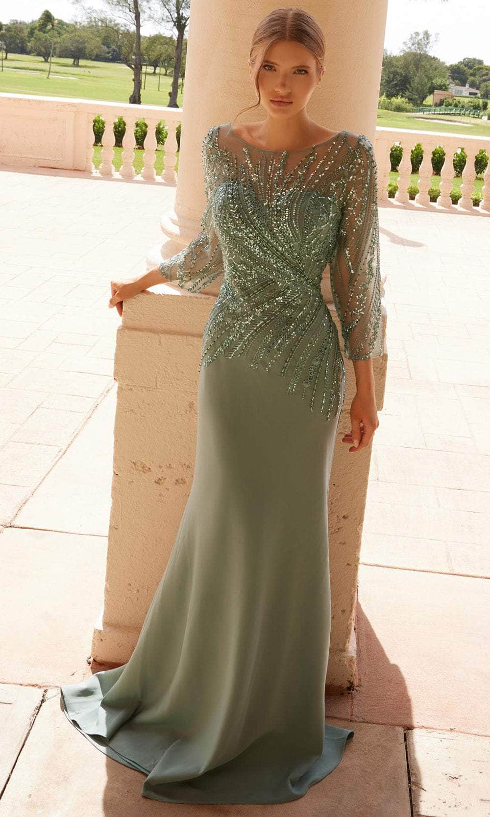 Nox Anabel MH137 - Beaded Stretch Satin Sheath Gown Special Occasion Dress