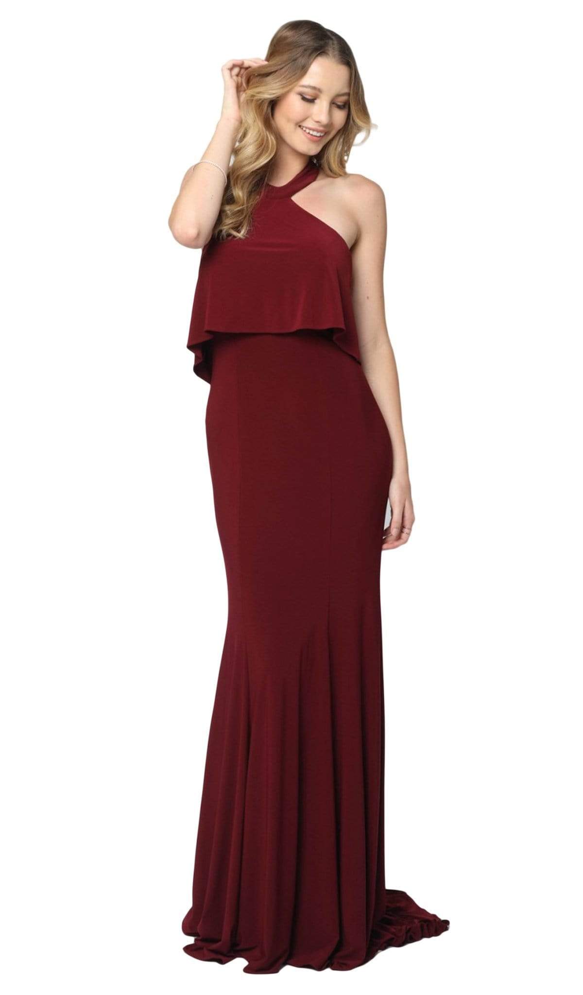 Nox Anabel - Q132 Halter Neck Trumpet Dress With Sweep Train Special Occasion Dress XS / Burgundy