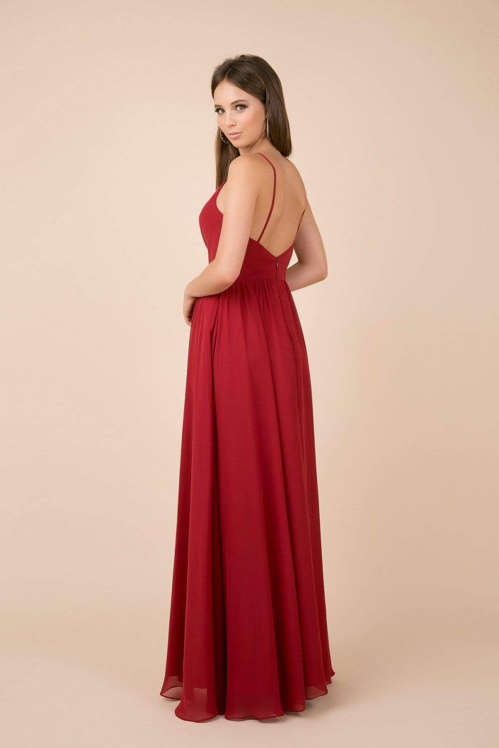 Nox Anabel - R275P Plunging V-neck A-line Dress With Slit Prom Dresses