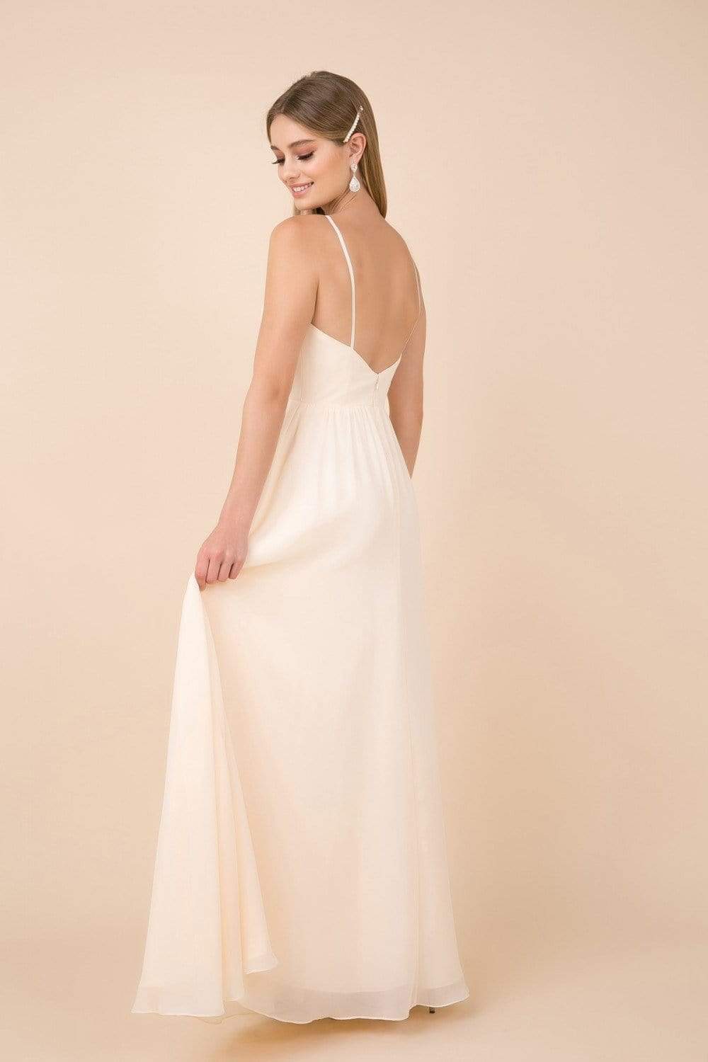 Nox Anabel - R275P Plunging V-neck A-line Dress With Slit Prom Dresses