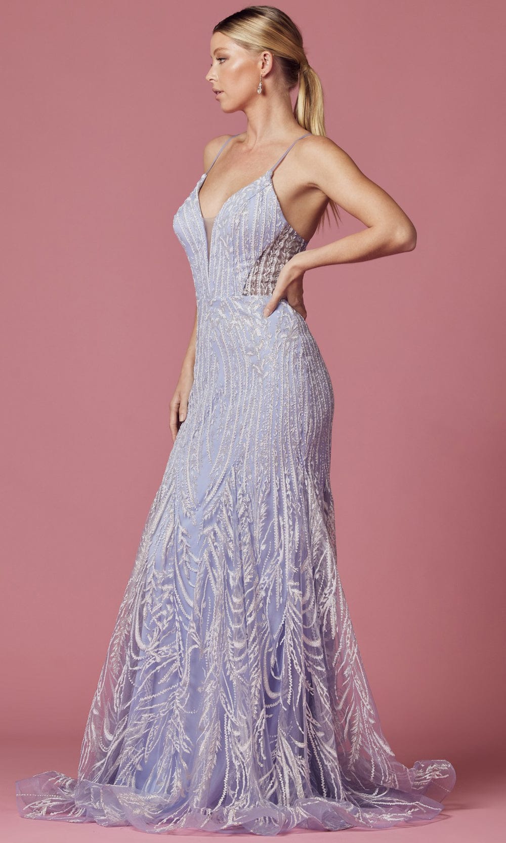 Nox Anabel T1010 - Beaded V-Neck Evening Gown Prom Dresses