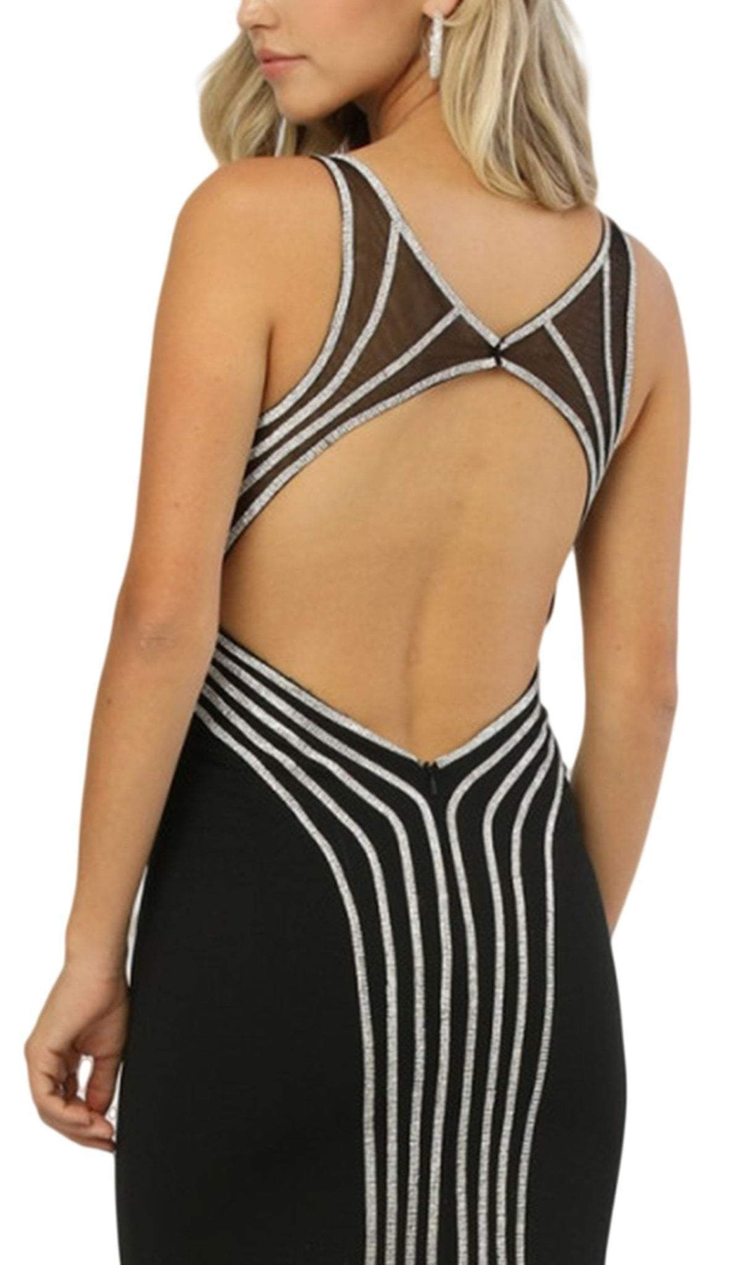 Nox Anabel - T253 Metallic Stripped Illusion Cutout Back Gown Special Occasion Dress