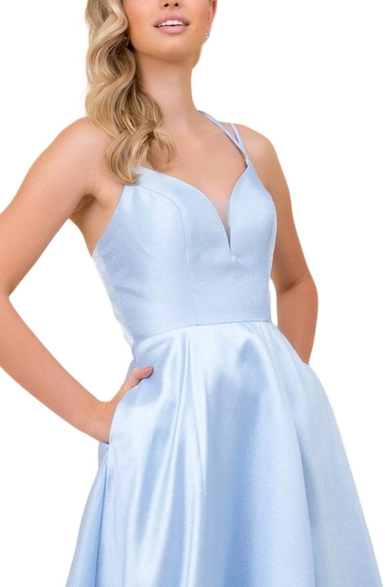 Nox Anabel - T406 Strappy Open Back Sleeveless Satin A-Line Gown Prom Dresses