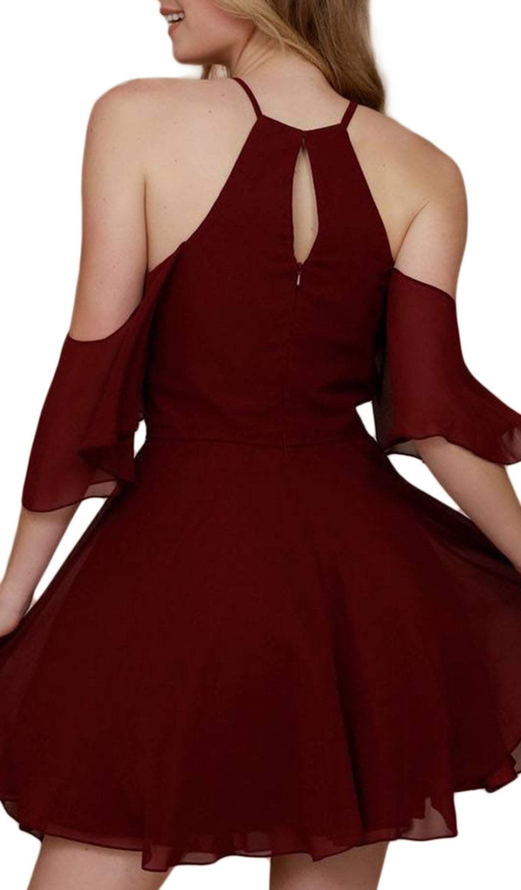 Nox Anabel - T667 Cold Shoulder Short Chiffon Dress Cocktail Dresses