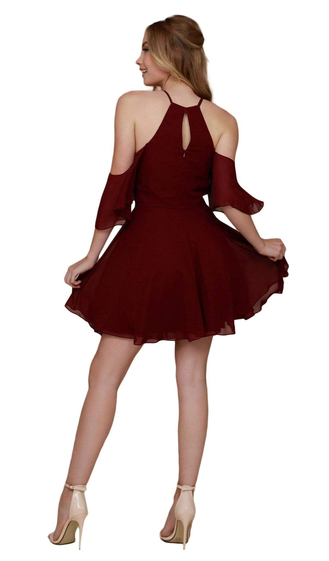 Nox Anabel - T667 Cold Shoulder Short Chiffon Dress Cocktail Dresses