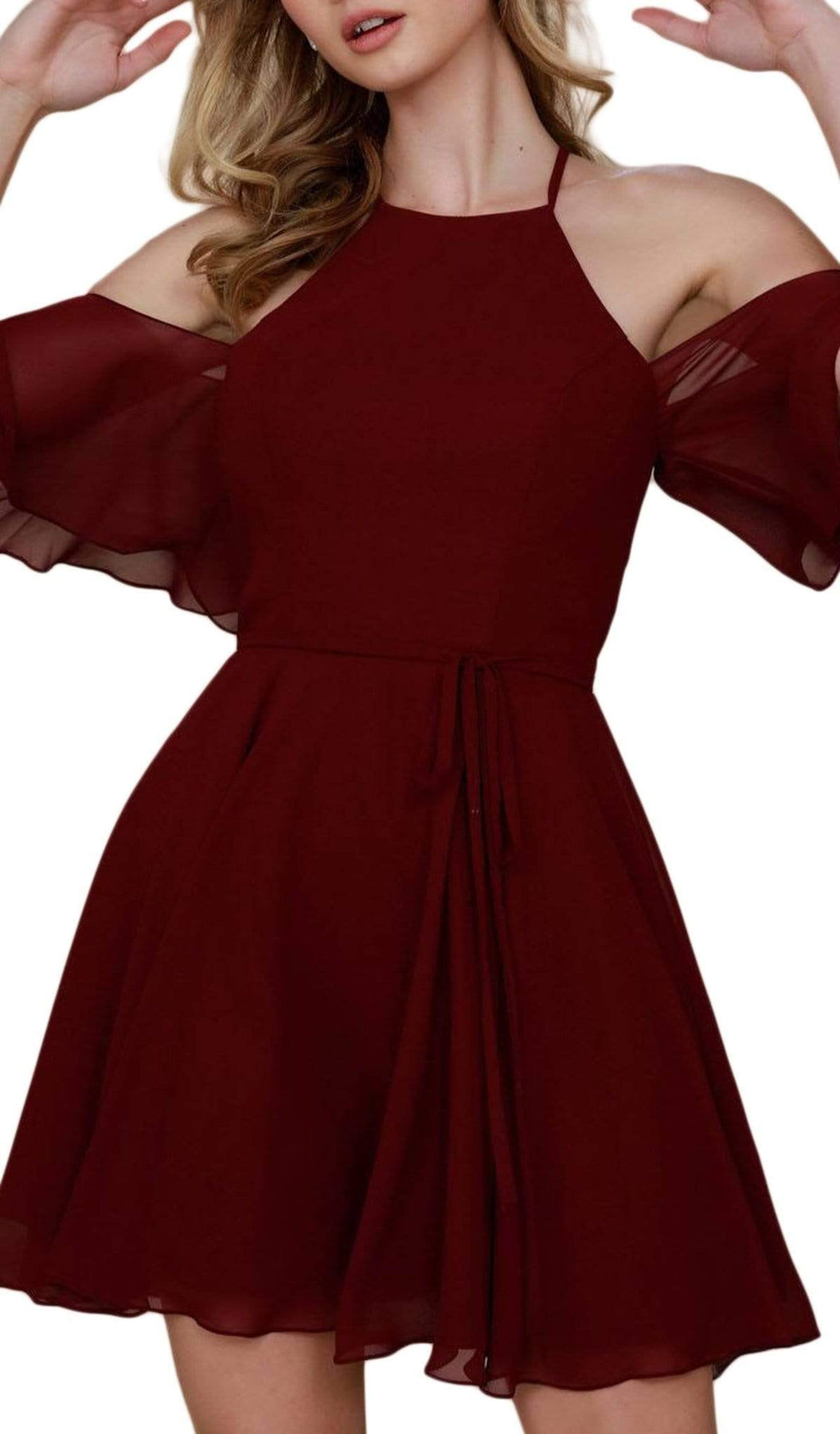 Nox Anabel - T667 Cold Shoulder Short Chiffon Dress Cocktail Dresses