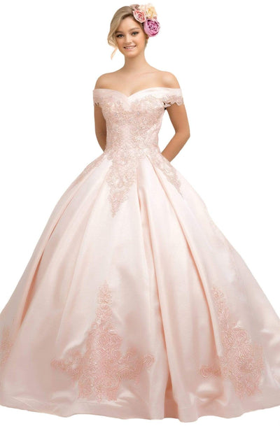 Nox Anabel - U802 Off-Shoulder Pleated Ballgown Quinceanera Dresses 4 / Blush