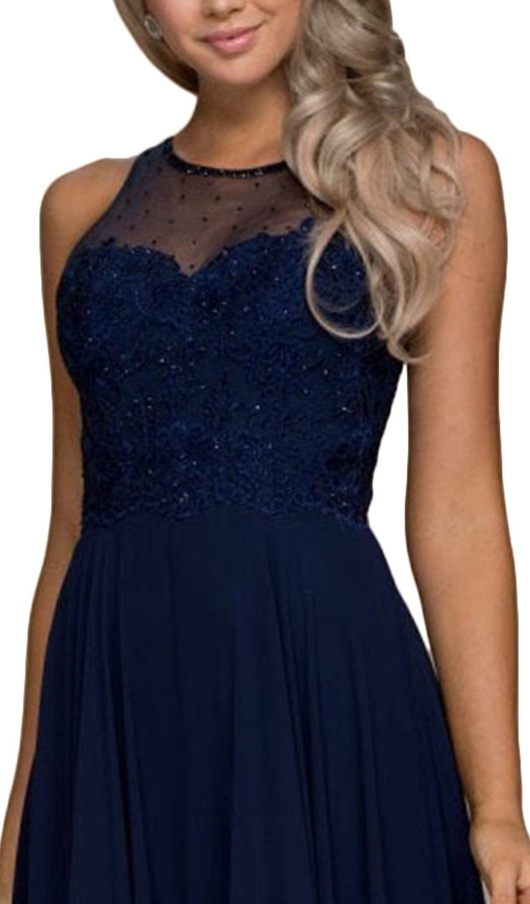 Nox Anabel - Y009 Jeweled Lace Bodice Chiffon A-Line Evening Gown Special Occasion Dress