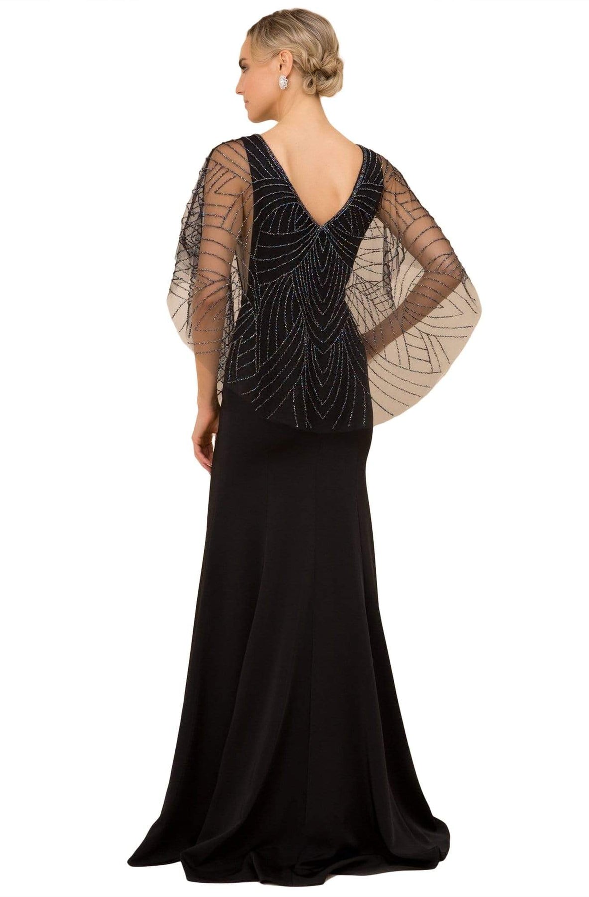 Nox Anabel - Y531 Embellished V-neck Trumpet Dress With Train Mother of the Bride Dresses