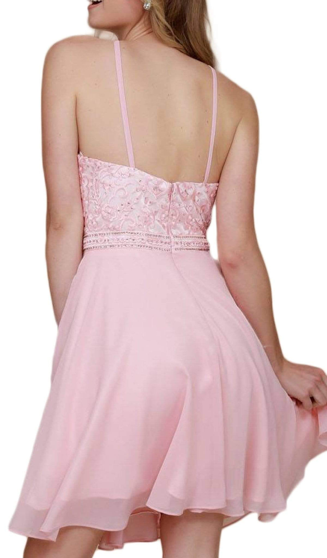 Nox Anabel - Y629 Embellished Illusion Halter Chiffon A-line Dress Special Occasion Dress