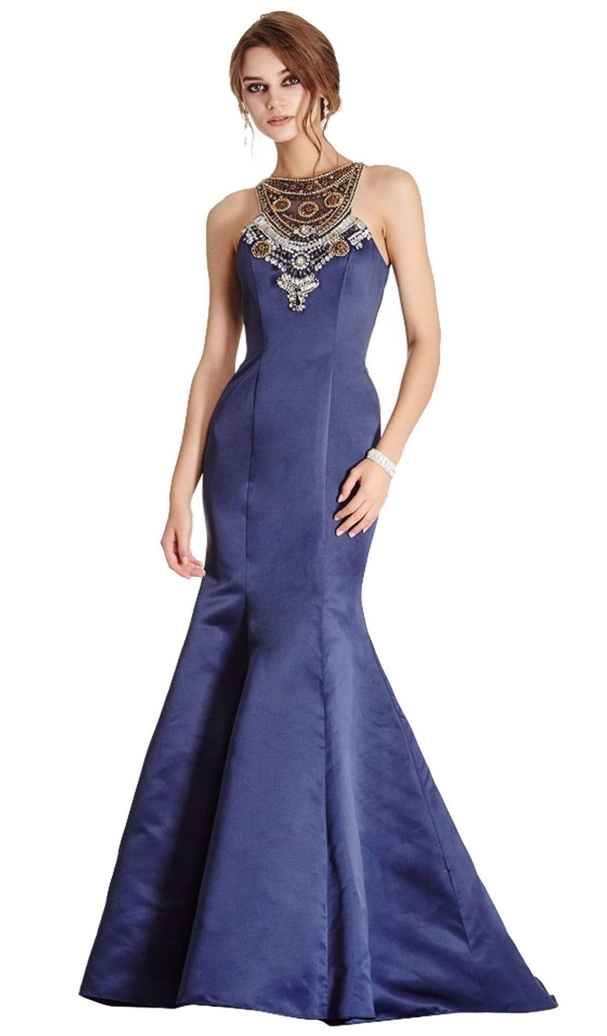 Ornate Halter Neck Trumpet Evening Gown Evening Dresses XXS / Navy