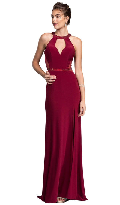 Ornate Halter Sheath Prom Dress Prom Dresses XXS / Burgundy