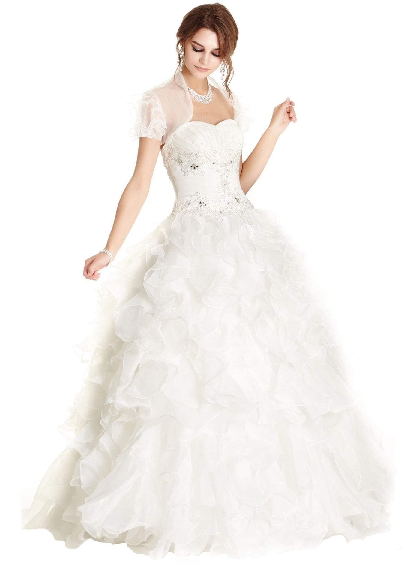 Ornate Ruffled Quinceanera Ballgown With Bolero Quinceanera Dresses XXS / Ivory