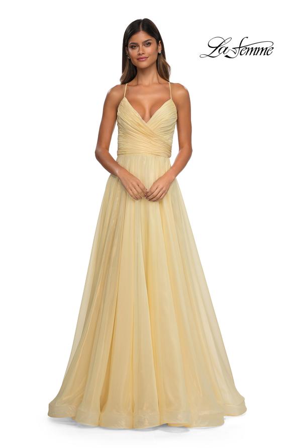 La Femme 33043 - Long Metallic Chiffon A-Line Dress