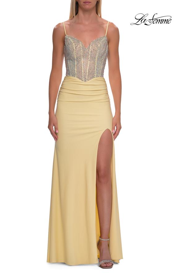 La Femme 33357 - Embellished Sheath Prom Dress with Slit