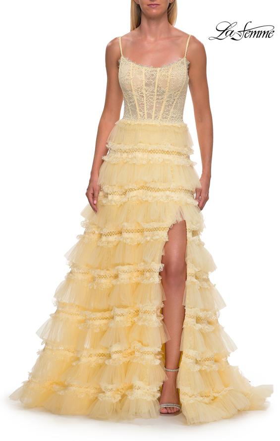 La Femme 33493 - Scoop Neckline Ruffle A-Line Gown
